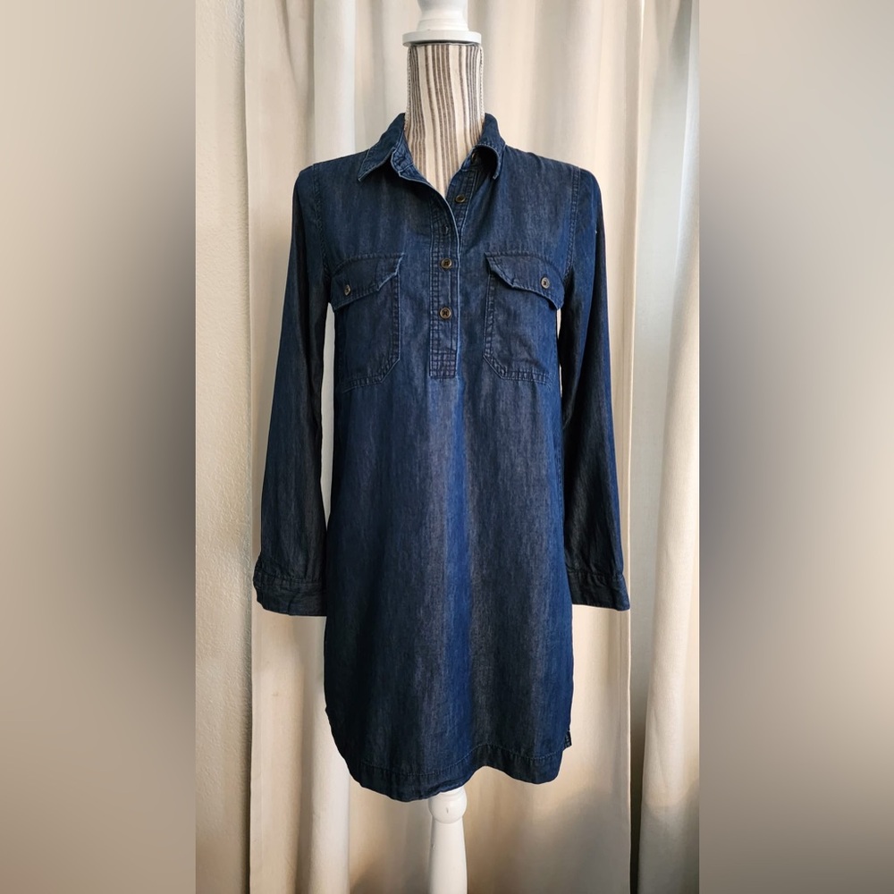 New/ Washed denim cotton shift shirt dress
